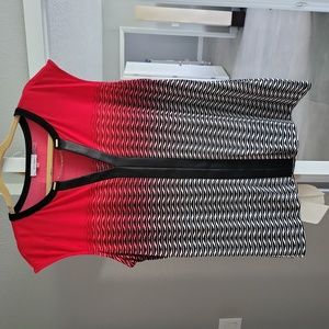 𝅺CALVIN Klein Womens sleeveless top with faux leather. Red/black. Size XL